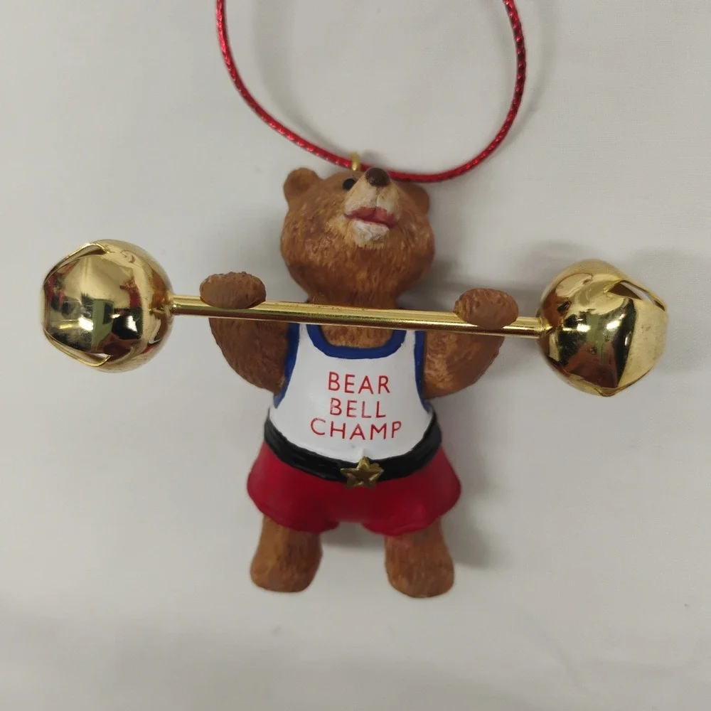 Hallmark Keepsake‎ Ornaments 1992 Bear Bell Champ Weightlifting Weight Lifter